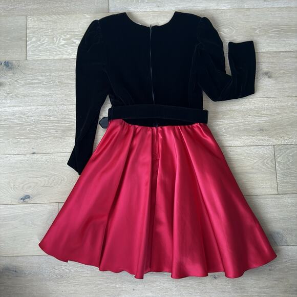 Dave Johnny Vintage 80s Black Velvet Red Satin Prom Party Holiday Dress 13-14 - Picture 6 of 10